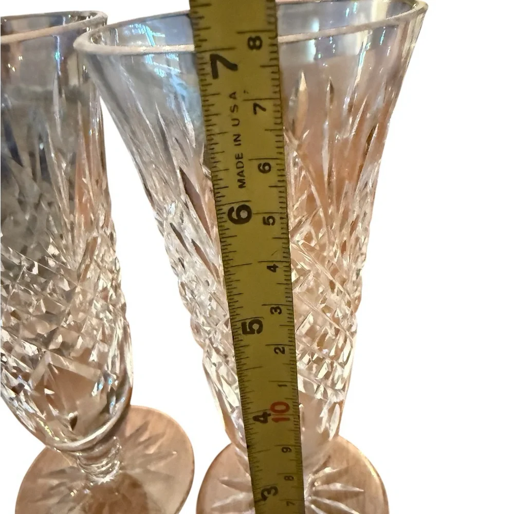 Pair of Waterford Crystal Bud Vases – 7” Flared Trumpet Cut Glass